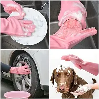 Silicone Hand Gloves For Dish Washing Kitchen Bathroom Car Cleaning Great For Washing Dish, Car, Bathroom, Pack of 1 Multi Color-thumb1