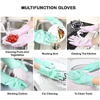 Silicone Hand Gloves For Dish Washing Kitchen Bathroom Car Cleaning Great For Washing Dish, Car, Bathroom, Pack of 1 Multi Color-thumb2