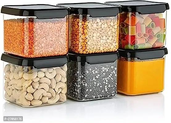 Unbreakable Air Tight Square Plastic Containers Set for Kitchen Storage 500ml Kitchen Container, Storage Containers, Container Sets, Plastic Grocery Container (PACK OF 6) (Black)