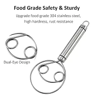 Dough Whisk Food Grade 304 Stainless Steel Hand mixer Bread Whisk 8.5 Inch Danish Whisk Dough Scraper Baking Tool for Bread Pastry or Pizza Dough Silver-thumb1