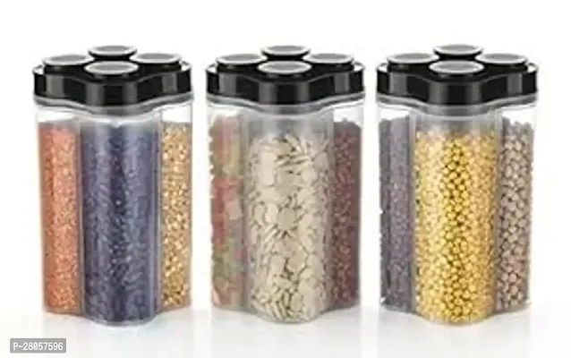 Airtight Transparent Plastic Lock Food Storage 4 Section Container Jar for Grocery, Fridge Container Pack of 3, 2500ML