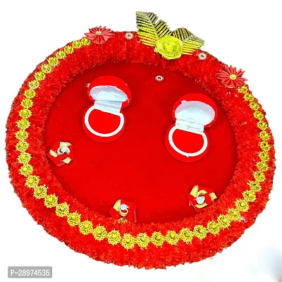 Ring Ceremony Tray Stylish Engagement/Shadi/Nikah/Sagai Ceremony Decorative thali Ring Holder Shagun Plate Wood Decorative Platter (Red)