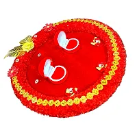 Ring Ceremony Tray Stylish Engagement/Shadi/Nikah/Sagai Ceremony Decorative thali Ring Holder Shagun Plate Wood Decorative Platter (Red)-thumb2