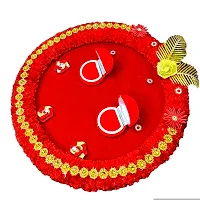 Ring Ceremony Tray Stylish Engagement/Shadi/Nikah/Sagai Ceremony Decorative thali Ring Holder Shagun Plate Wood Decorative Platter (Red)-thumb1