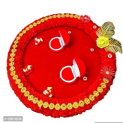 Ring Ceremony Tray Stylish Engagement/Shadi/Nikah/Sagai Ceremony Decorative thali Ring Holder Shagun Plate Wood Decorative Platter (Red)-thumb2