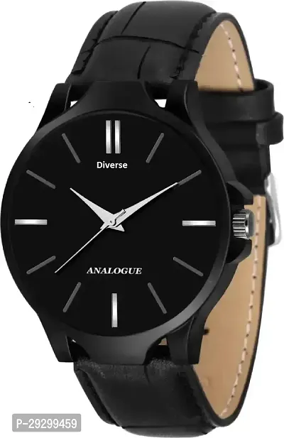 Stylish Black Genuine Leather Analog Watches For Men