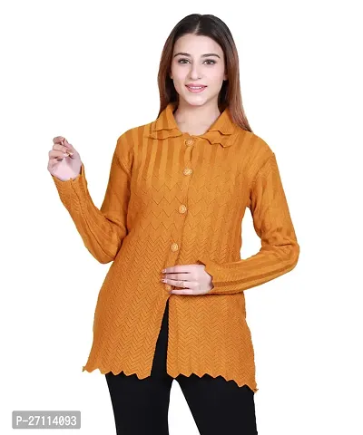 Stylish Yellow Embroidered Woolen Long Cardigan Sweater-thumb0