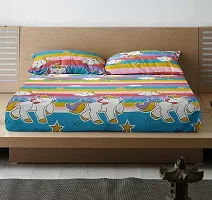 Comfort Lifestyle|240 TC Soft Cotton Unicorn Printed Cartoon Bedsheet for Kids| One Double Bed Sheet (90x100 ) with King Size Two Pillow Covers (18x28 Inches)- Pink Sky Color-thumb1