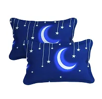 STEDO Home Linen 100% Soft Glace Cotton Moon Design Cartoon Printed Kids Single Bed Sheet with 1 Pillow Covers for Boys/ Girls Room- Badsheet Size 90x60 Inch, Pillow Cover Size 18x28 Inch, Color Blue-thumb1