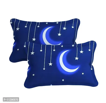 STEDO Home Linen 100% Soft Glace Cotton Moon Design Cartoon Printed Kids Single Bed Sheet with 1 Pillow Covers for Boys/ Girls Room- Badsheet Size 90x60 Inch, Pillow Cover Size 18x28 Inch, Color Blue-thumb2