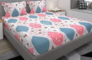 SHOMES | 250 TC Glace Cotton Elastic Fitted Single Bed Bedsheet with One Pillow Cover - 72""x36"" Inches ( Pink )-thumb2