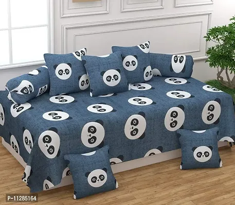 Comfort Lifestyle|Glace Cotton Black Panda Printed Cartoon Bedsheet for Kids| One Double Bed Sheet (90x100 ) with King Size Two Pillow Covers (18x28 Inches)- Dark Grey Color