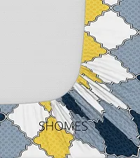 SHOMES | 250 TC Glace Cotton Elastic Fitted Double Bed Bedsheet King Size with 2 Pillow Cover - 78""x72"" Inches ( Yellow White )-thumb3