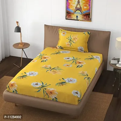 STEDO Homes | Soft Cotton Printed Single Bedsheet with One King Size Pillow Cover| Badsheets for Single Diwan Bed Cotton Full Size- Yellow Color