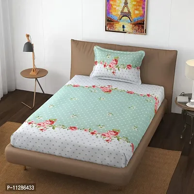 STEDO Homes | Soft Cotton Printed Single Bedsheet with One King Size Pillow Cover| Badsheets for Single Diwan Bed Cotton Full Size- Green Color