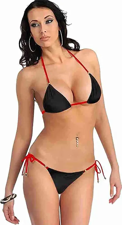 EVLIANA Women Bikni Bra Panty Lingerie Set -Free Size (Black)