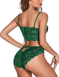 EVLIANA Women's Sexy Lace Bra and Panty Lingerie Set for Honey Moon (Free Size) (Green)-thumb1