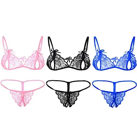 FLUTE Women's Lingerie Set ! Lingerie Set Baby Doll ! Lingerie Set Bra Panty Pack of 3 Free Size