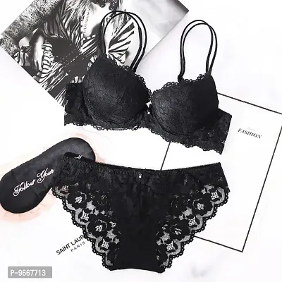 Buy EVLIANA Women's Sexy Lace Bra and Panty Lingerie Set for Honey Moon  (Free Size) (Black) at
