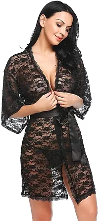 EVLIANA Womens Babydoll Lace Net Robe Lingerie Nightwear Dress for Honeymoon-thumb2