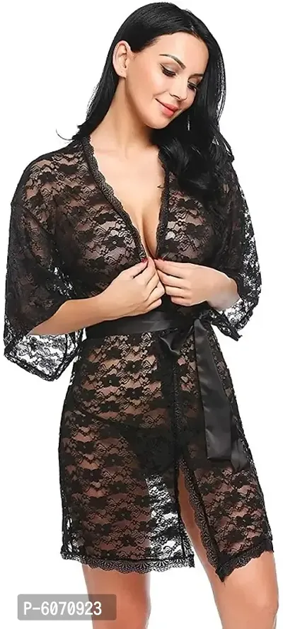 EVLIANA Womens Babydoll Lace Net Robe Lingerie Nightwear Dress for Honeymoon-thumb3