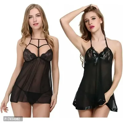 Designer Satin Lace Babydolls For Women- 2 Pieces