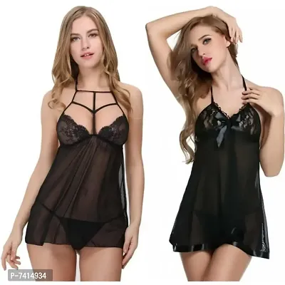 Designer Satin Lace Babydolls For Women- 2 Pieces