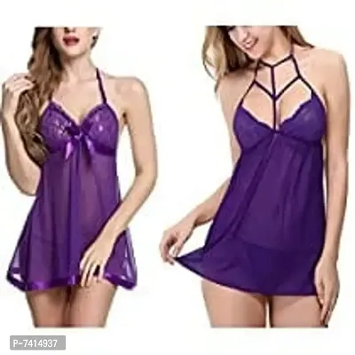 Designer Satin Lace Babydolls For Women- 2 Pieces-thumb0