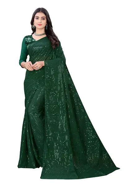 Partywear Georgette Sequin Embroidered Sarees with Blouse piece