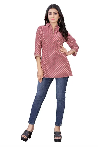 Trendy Foil Print Short Kurti For Women