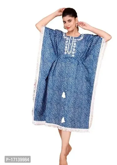 Elegant Blue Embroidered Rayon Kaftan Kurta For Women