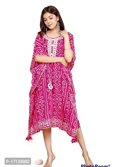 Elegant Pink Embroidered Rayon Kaftan Kurta For Women-thumb0