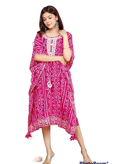 Elegant Pink Embroidered Rayon Kaftan Kurta For Women