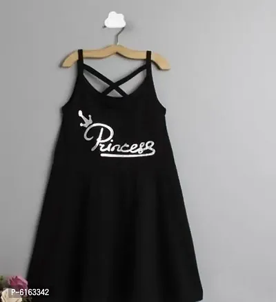 Stylish Black Modal Self Pattern Dress For Girls-thumb0