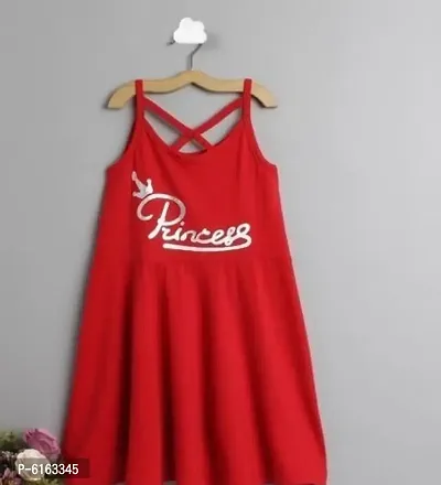 Stylish Red Modal Self Pattern Dress For Girls