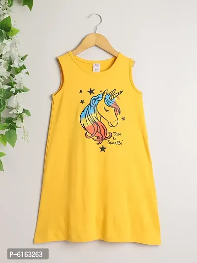 Stylish Yellow Modal Printed Dress For Girls
