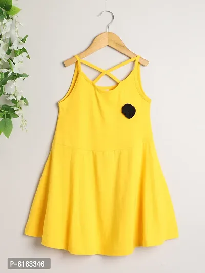 Stylish Yellow Modal Self Pattern Dress For Girls-thumb0