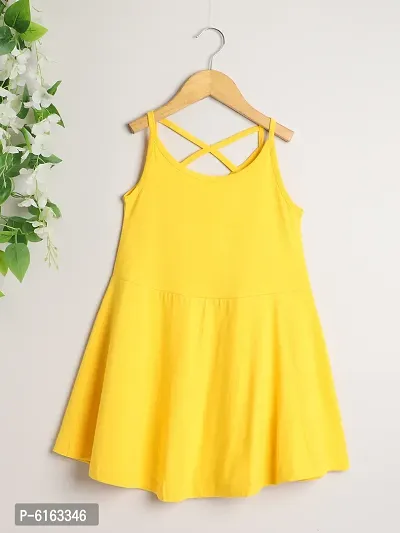 Stylish Yellow Modal Self Pattern Dress For Girls-thumb3
