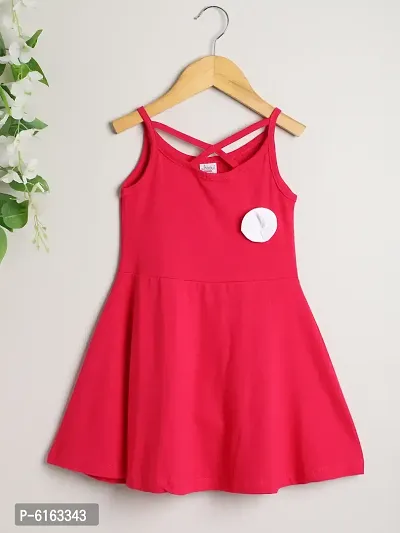 Stylish Pink Modal Self Pattern Dress For Girls-thumb0