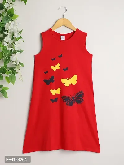 Stylish Red Modal Printed Dress For Girls