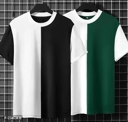 Stylish Multicoloured Polyester Round Neck Tees For Men Pack Of 2