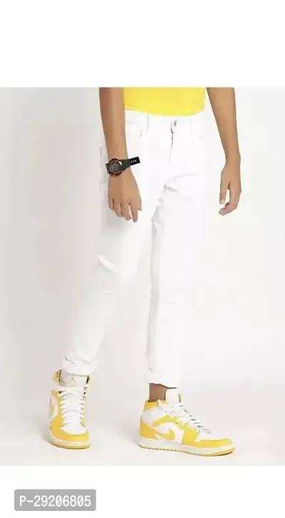 Trendy White Solid Denim Jeans For Boys-thumb0