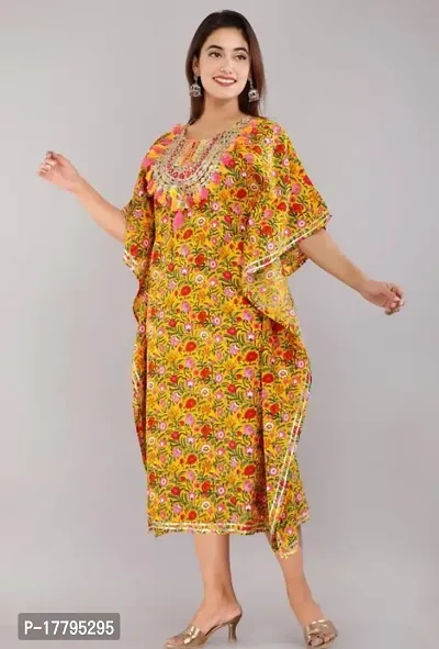 Beautiful Rayon Printed With embroidery tussels and gota work Kaftan For Women-thumb5