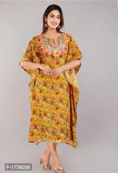 Beautiful Rayon Printed With embroidery tussels and gota work Kaftan For Women-thumb2