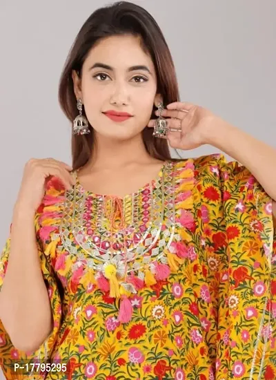 Beautiful Rayon Printed With embroidery tussels and gota work Kaftan For Women-thumb3