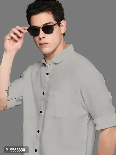 Elegant Cotton Grey Solid Long Sleeves Casual Shirt For Men-thumb3