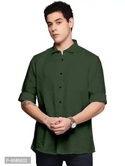 Elegant Cotton Mint Green Solid Long Sleeves Casual Shirt For Men