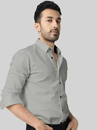 Elegant Cotton Grey Solid Long Sleeves Casual Shirt For Men-thumb1