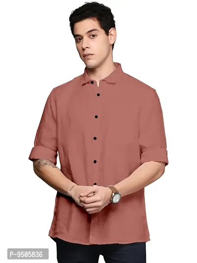 Elegant Cotton Pink Solid Long Sleeves Casual Shirt For Men