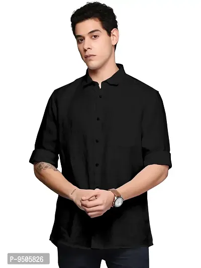 Elegant Cotton Black Solid Long Sleeves Casual Shirt For Men